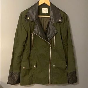 Olive Green jacket with faux leather detail